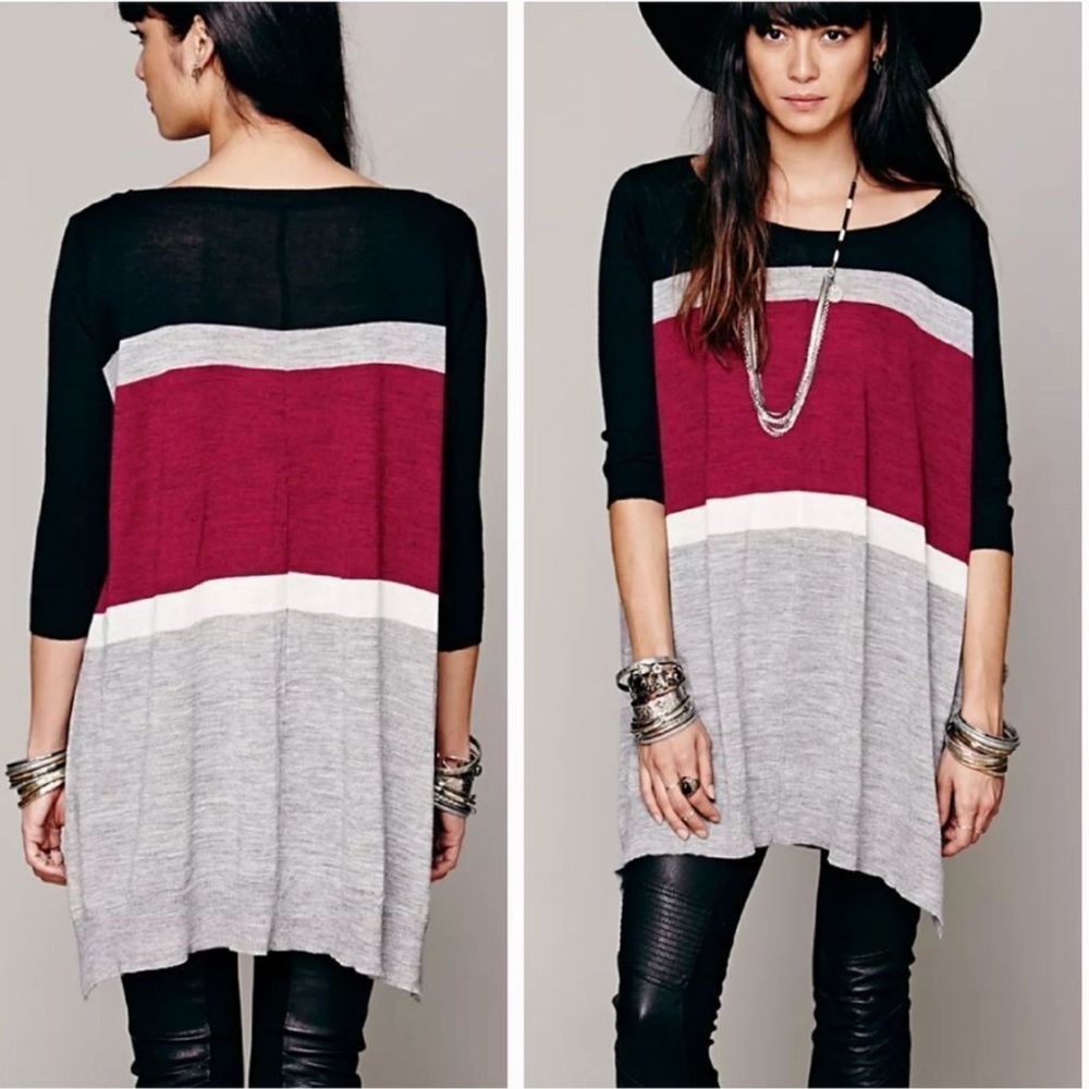 Free People Wool/Alpaca Sweater Colorblock Wide Stripe Oversized Pullover